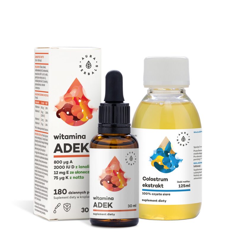 Aura herbals Zestaw Witamina ADEK + Colostrum Ekstrakt 100%