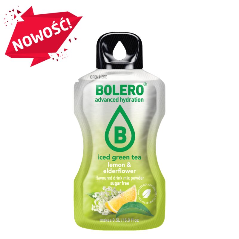 Bolero-napoje Bolero 3g Iced Green Tea Lemon & Elderflower (Zielona herbata mrożona o smaku cytryny i kwiatu czarnego bzu) ze stewią