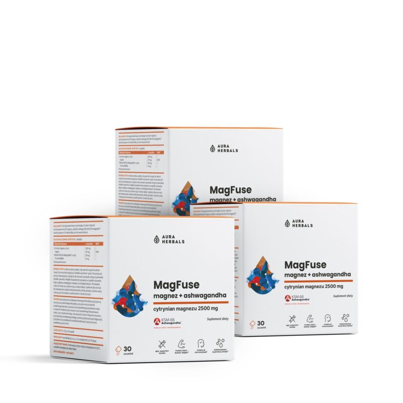Aura herbals Aura Herbals -  Zestaw MagFuse: magnez + ashwagandha na 3 miesiące